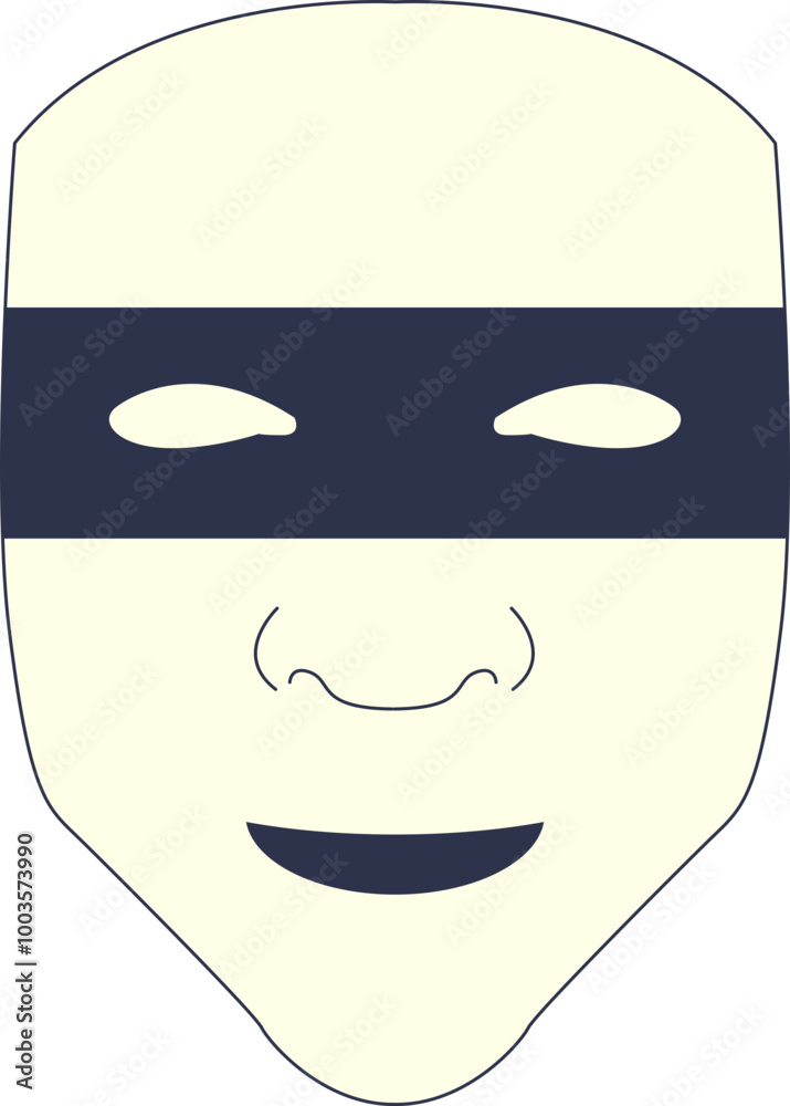 A minimalist mask with a black band across the eyes, symbolizing anonymity and secrecy. A minimalist mask with a black band across the eyes, symbolizing anonymity and secrecy.