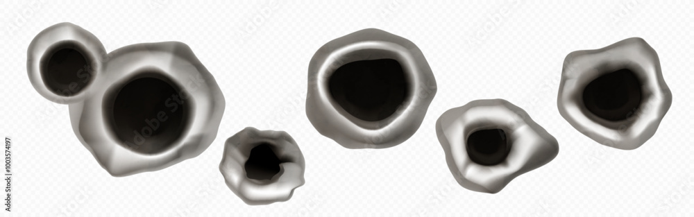 Bullet holes set isolated on transparent background. Vector realistic ...
