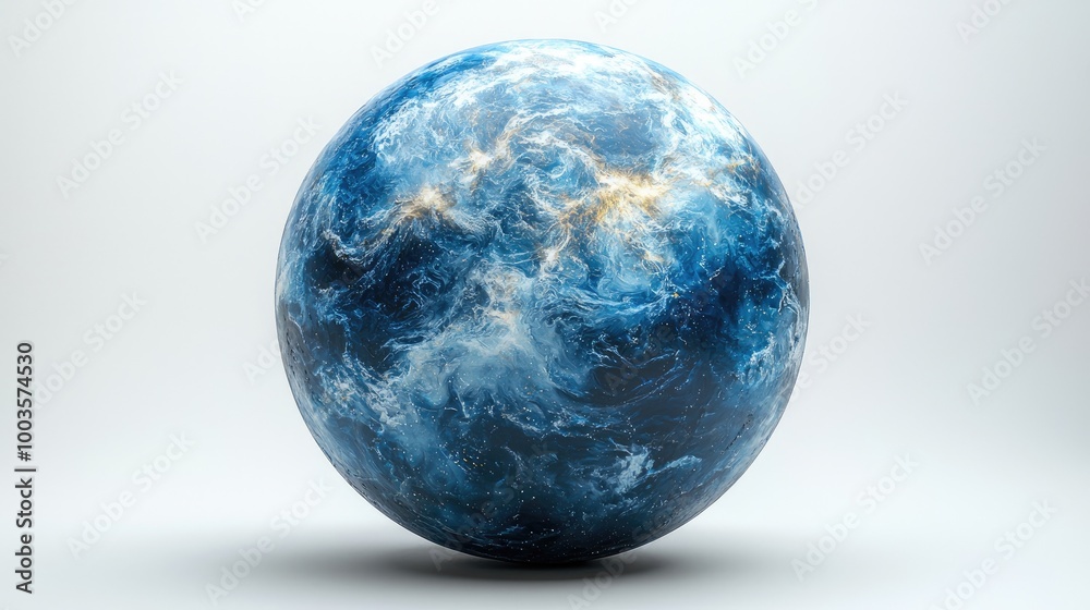 Surreal 3D rendering of a brown, red, orange, and green planet with oceans on a white background. Surreal 3D rendering of a brown, red, orange, and green planet with oceans on a white background.