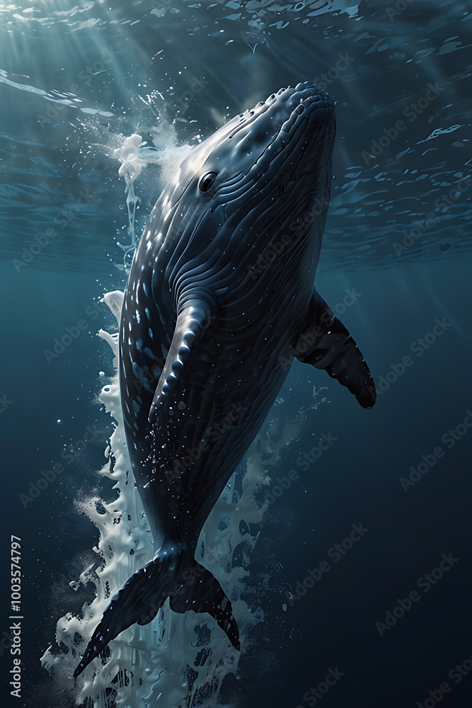 Naklejka premium Blue Whale Dim Light Near Surface
