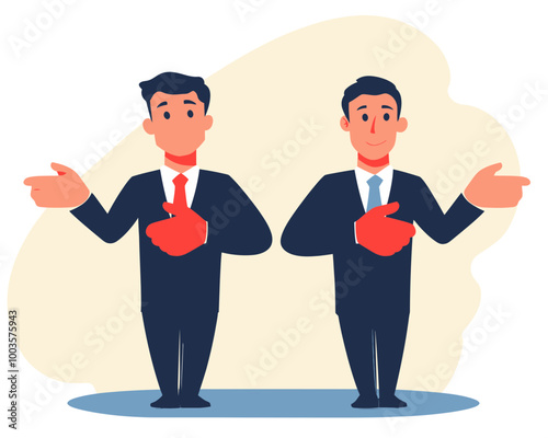 Thoughtful Businessman Making Moral Decision with Right Wrong Options Concept Minimalist Flat Vector Illustration