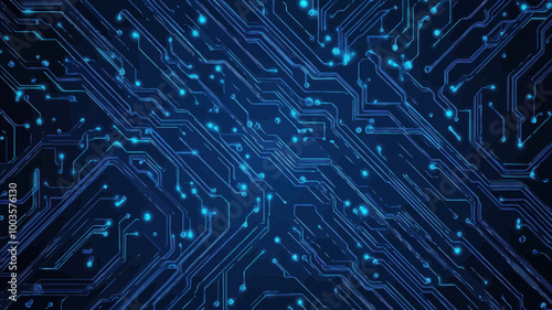 Abstract Blue Circuit Trace Lines on Dark Background - Technology and Electronics Concept Vector Illustration