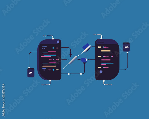 Flat Minimalist Vector of API Connecting Software Applications Through Coding and Information Exchange for Website Development