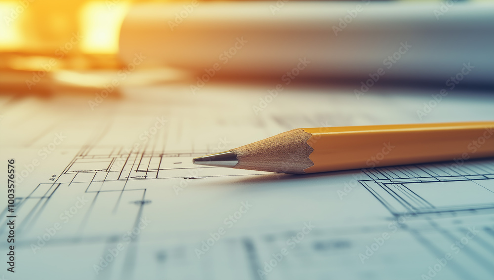 Architectural Blueprint with Pencil for Design Inspiration Architectural Blueprint with Pencil for Design Inspiration