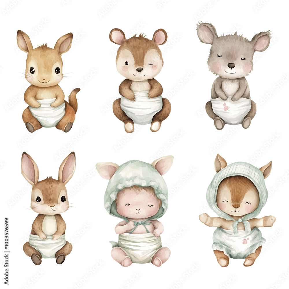 A fun collection of cute cartoon animal faces including cats, dogs, rabbits, pigs, cows, bears, and more in a playful, baby-friendly vector style A fun collection of cute cartoon animal faces including cats, dogs, rabbits, pigs, cows, bears, and more in a playful, baby-friendly vector style
