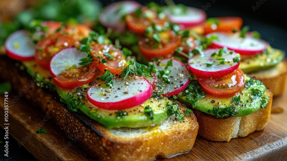 Avocado Toast with Radishes and Tomatoes