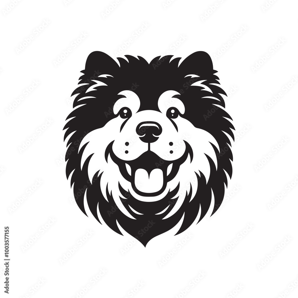 Chow Chow Dog Face Clipart Design - Dog Face Logo - Chow Chow Vector illustration in black and white