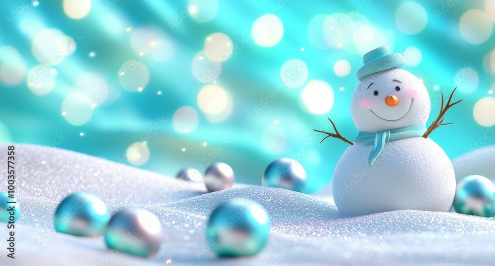 An aerial view of a snowman in winter scenery with copy space An aerial view of a snowman in winter scenery with copy space