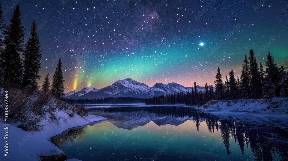 Aurora Borealis Reflecting in a Frozen Lake Aurora Borealis Reflecting in a Frozen Lake