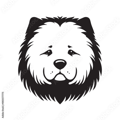 Chow Chow Dog Face Clipart Design - Dog Face Logo - Chow Chow Vector illustration in black and white