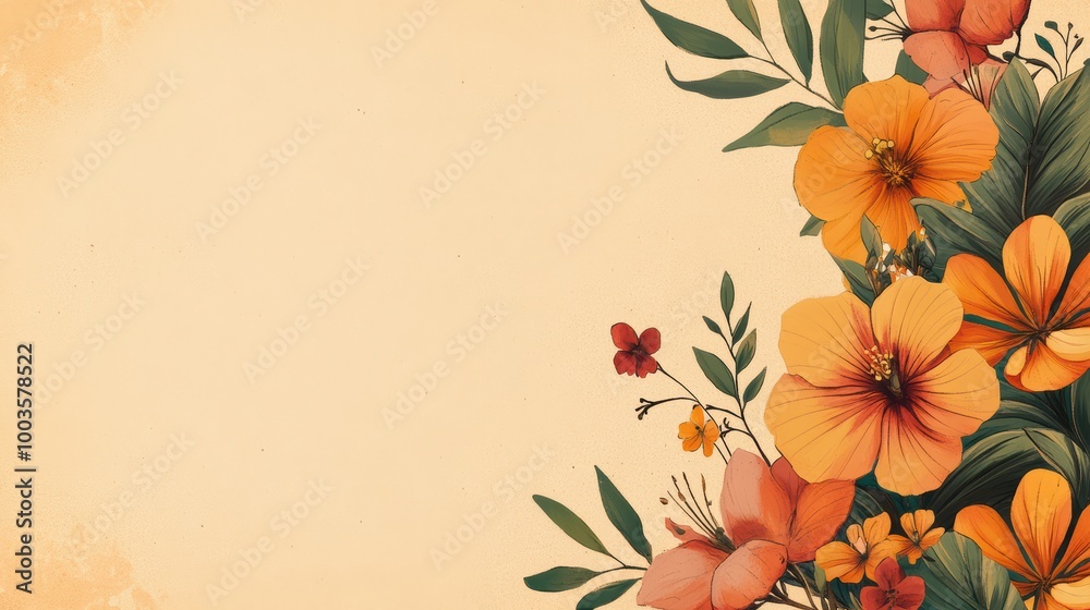 Vibrant Floral Design on Soft Brown Background Vibrant Floral Design on Soft Brown Background