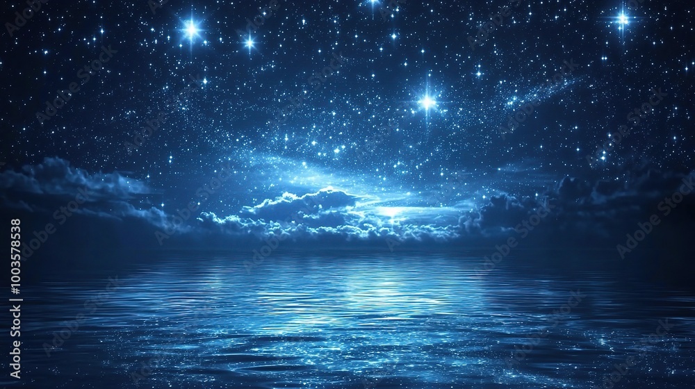 Serene Night Sky with Starry Ocean Reflection Serene Night Sky with Starry Ocean Reflection