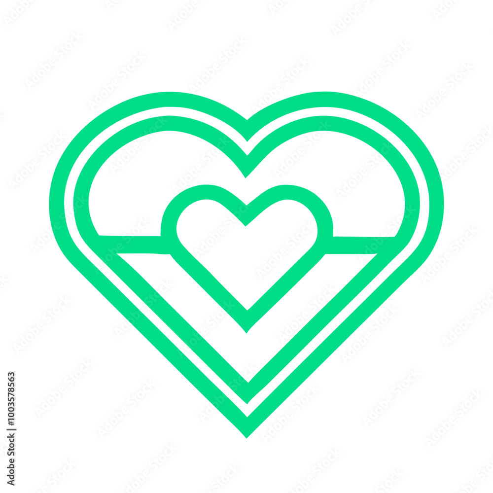 Green Line Art Heart Icon with Overlapping Hearts, Symbolizing Love and Connection Green Line Art Heart Icon with Overlapping Hearts, Symbolizing Love and Connection