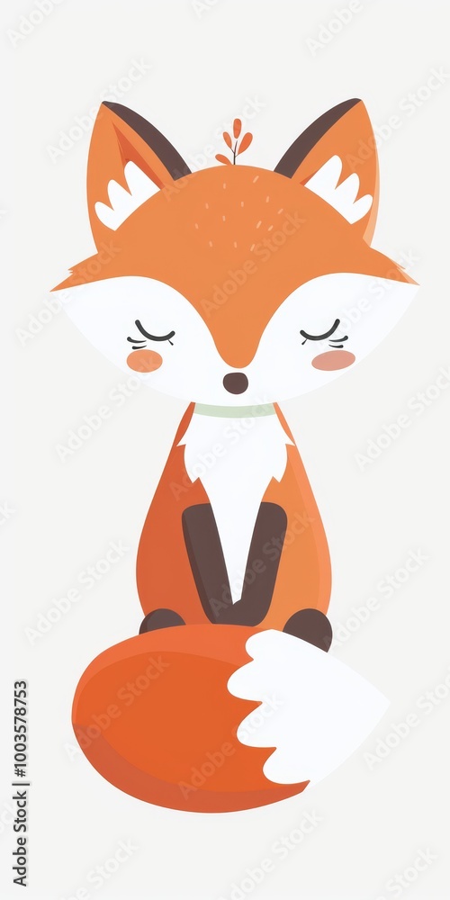 Fototapeta premium Adorable cartoon fox with closed eyes, sitting peacefully. Perfect for children's books, nursery decor, and playful designs.