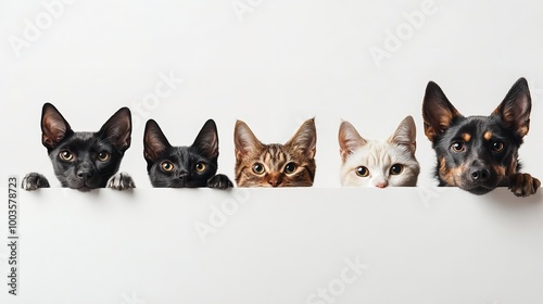 Cats and Dogs Peeking Over White Web Banner 8k photo