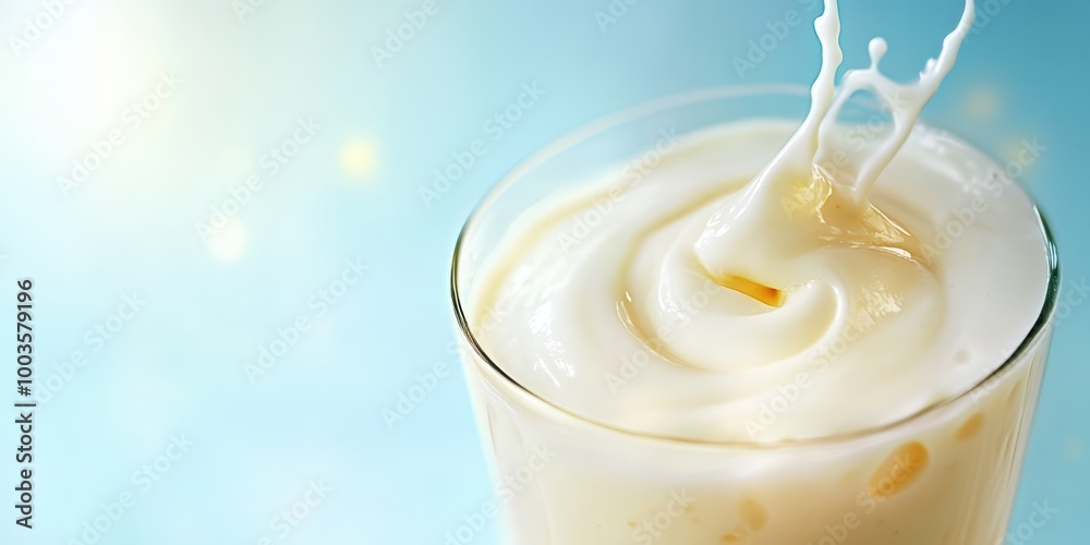 Creamy Yogurt Lassi in Glass with Swirling Texture Creamy Yogurt Lassi in Glass with Swirling Texture
