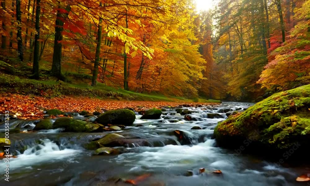 Cozy little babbling stream in the middle of the autumn forest. Generative AI Cozy little babbling stream in the middle of the autumn forest. Generative AI