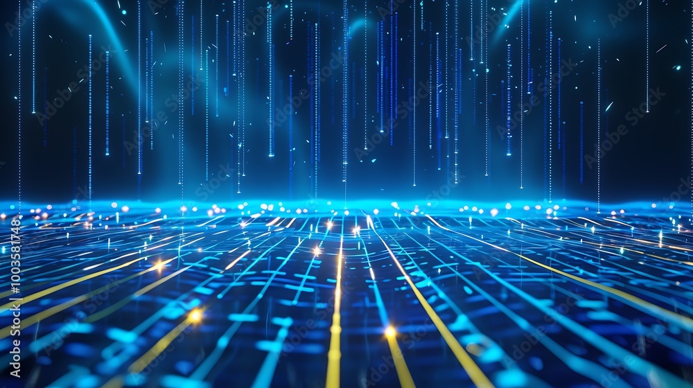Futuristic digital landscape with glowing lines and particles, representing advanced technology. Futuristic digital landscape with glowing lines and particles, representing advanced technology.