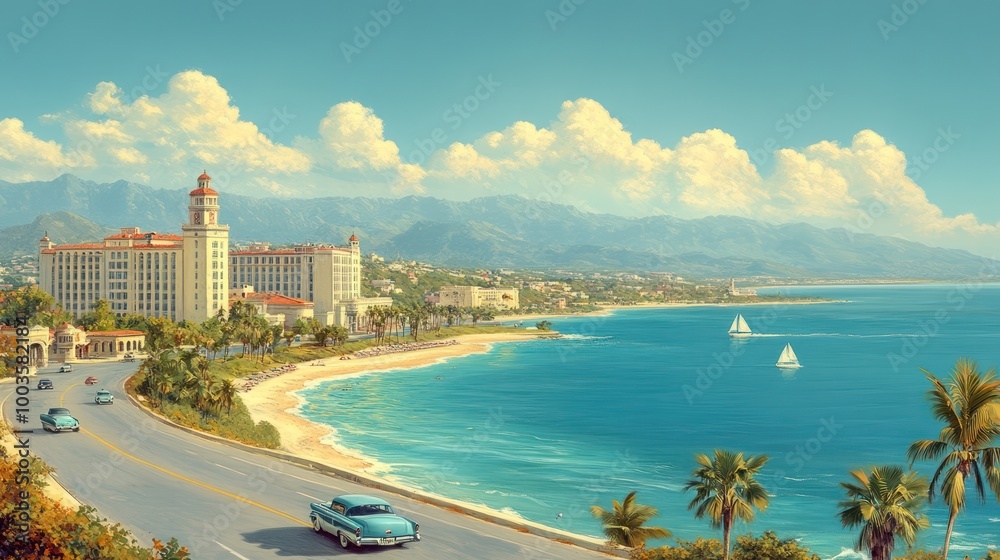 Coastal Resort with Classic Cars Coastal Resort with Classic Cars
