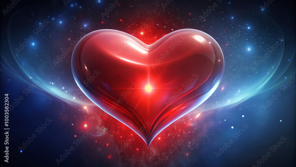 Radiant Red Heart with Glowing Light Effect in a Futuristic Setting