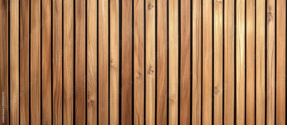 Close-up of a brown wooden slat wall with a slight texture. Close-up of a brown wooden slat wall with a slight texture.