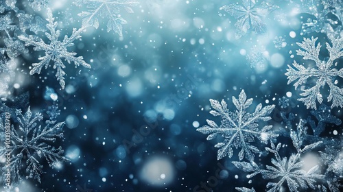 Obraz na płótnie Festive christmas background with delicate snowflakes on a winter blue snowy backdrop, perfect for holiday season designs and winter-themed projects w salonie