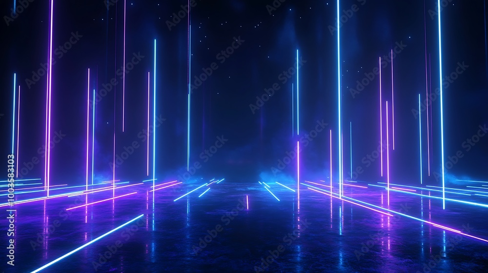 Futuristic neon lights create a vibrant atmosphere in a digital landscape, evoking a sense of technology and innovation. Futuristic neon lights create a vibrant atmosphere in a digital landscape, evoking a sense of technology and innovation.