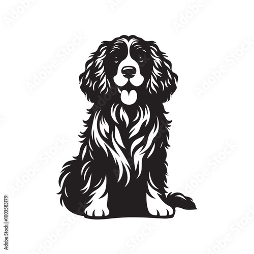 Clumber Spaniel Dog Sitting Vector illustration black and white
