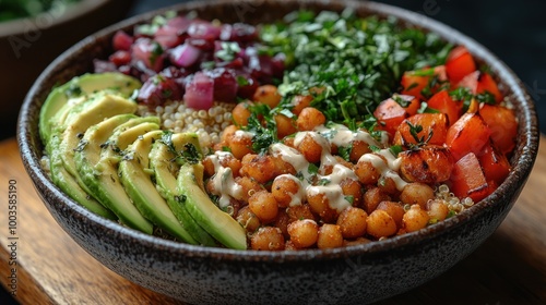 Delicious Quinoa Bowl with Avocado, Chickpeas, and Roasted Peppers