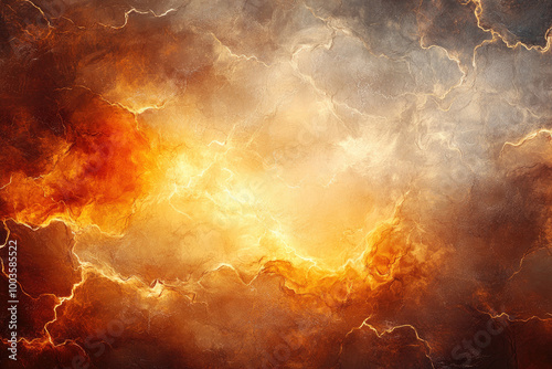  The explosion of fire and smoke, the background is dark blue, orange light shines on it from above. Created with Ai