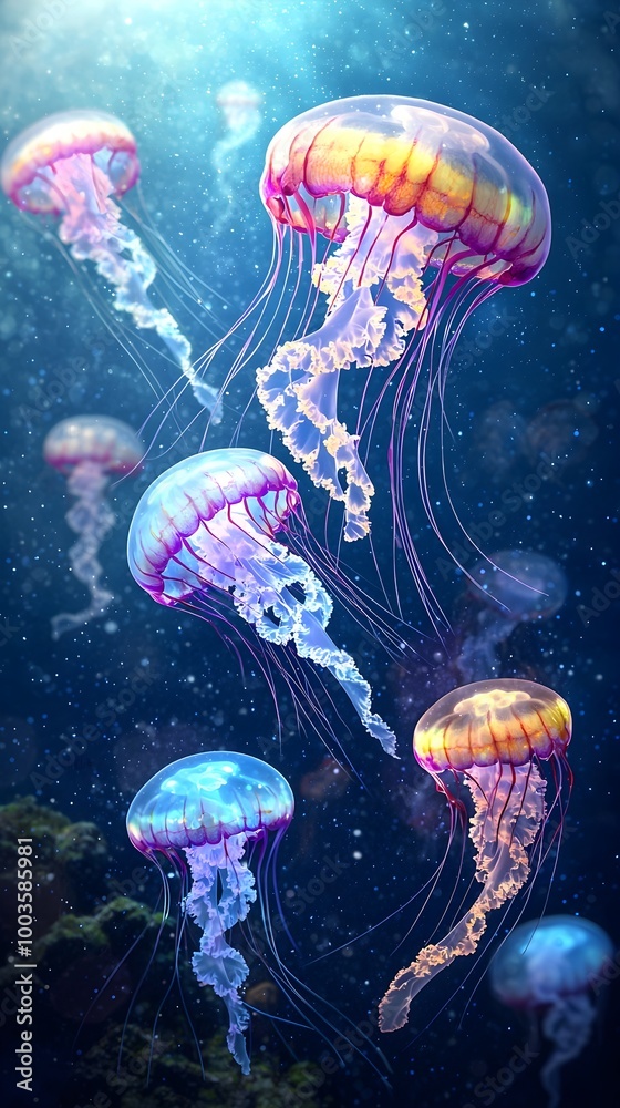 Naklejka premium Colorful Jellyfish Underwater