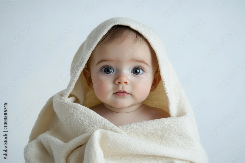 Baby wrapped in a soft blanket, white isolate background. Baby wrapped in a soft blanket, white isolate background.