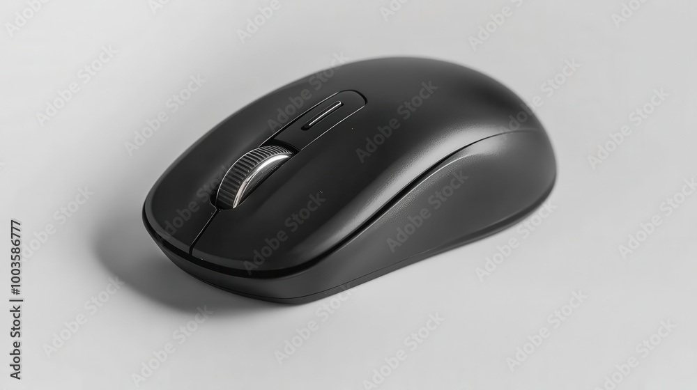 Black computer mouse on a gray isolated background. Black computer mouse on a gray isolated background.