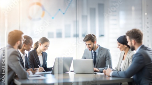  business people working in office, analytics banner background