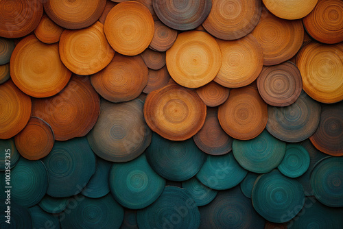 A background of different shades and sizes of brown, orange, and teal-blue clay circles. Created with Ai