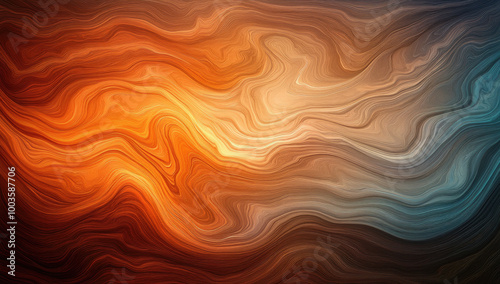 Abstract background with swirling lines, warm colors, gradients of orange and blue, and a grainy texture. Created with Ai