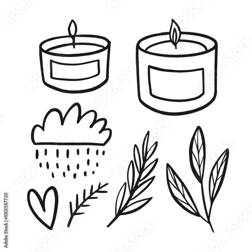 HandDrawn Candles and Natural Elements that contribute to a cozy and serene atmosphere