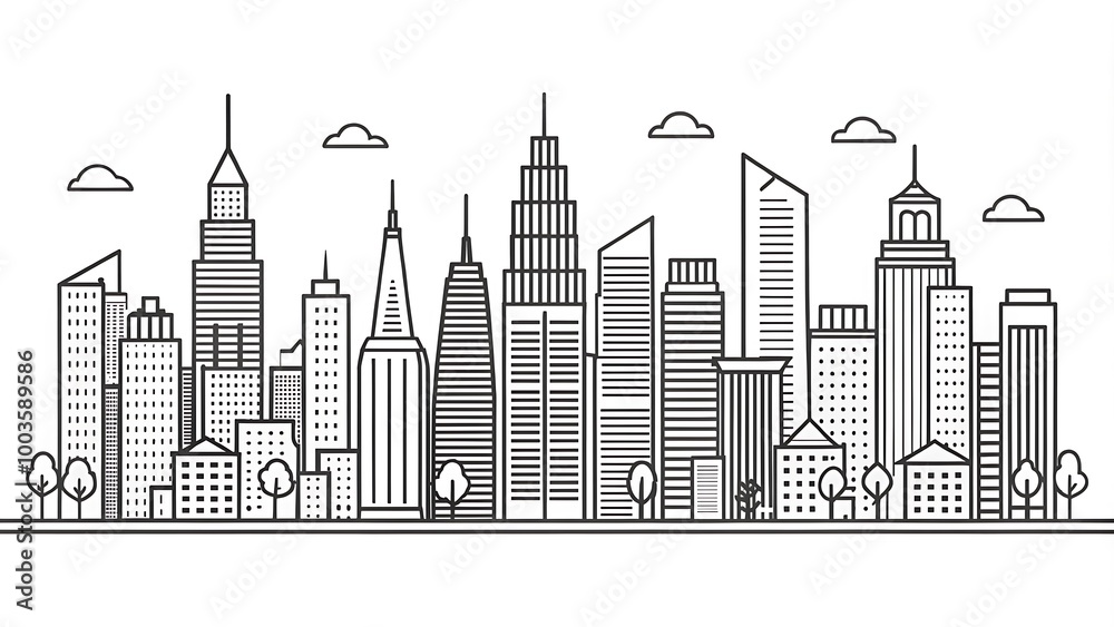 Fototapeta premium City skyline drawing trend