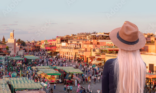 Jemma el Fnaa or Djemma el Fna famous square in Marrakesh, Morocco photo