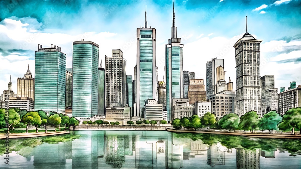 Fototapeta premium City skyline drawing trend