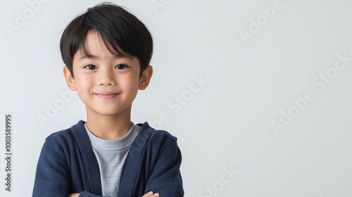 Asian boy on isolated white background