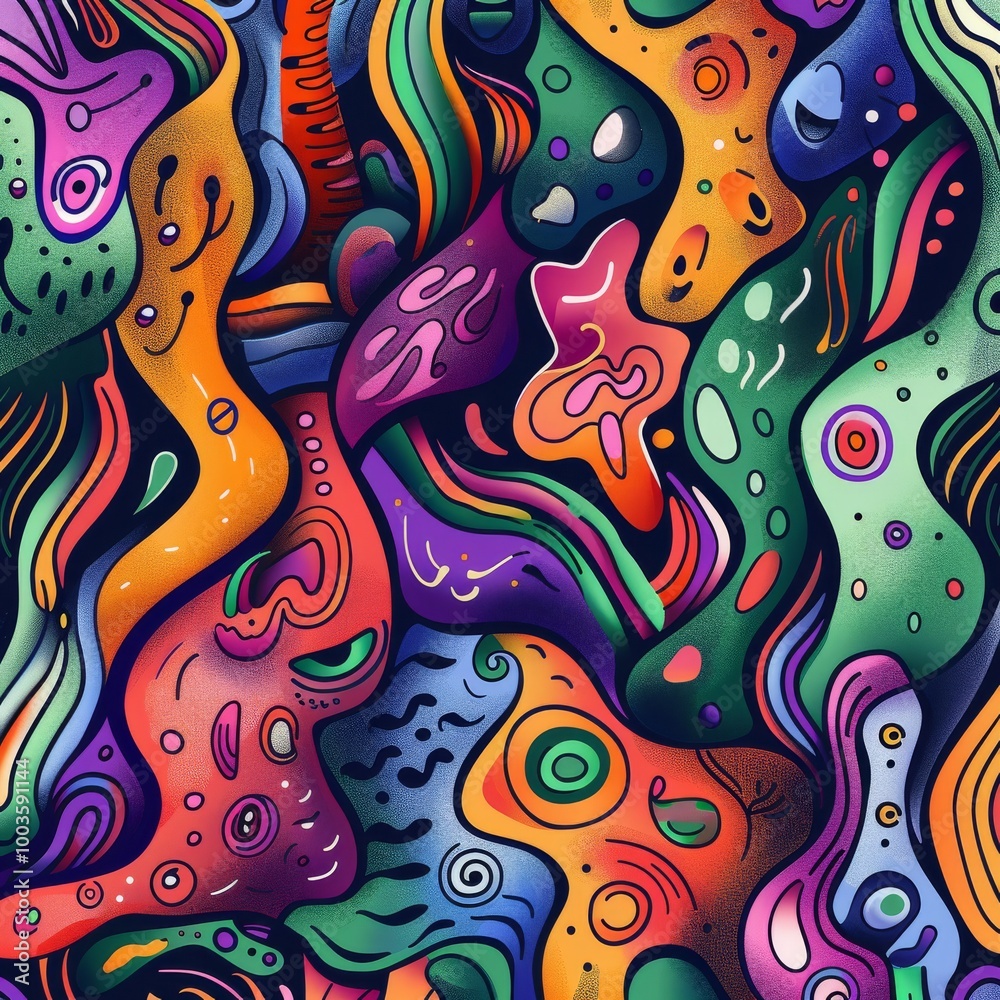 Vibrant cartoon background with unique hand-drawn conceptual designs. Vibrant cartoon background with unique hand-drawn conceptual designs.