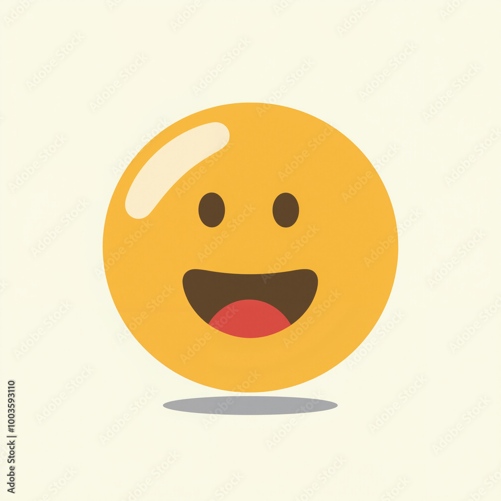 A simple yellow circle with a happy face drawn in a cartoon style. The emoji has a wide smile and small black eyes. A simple yellow circle with a happy face drawn in a cartoon style. The emoji has a wide smile and small black eyes.