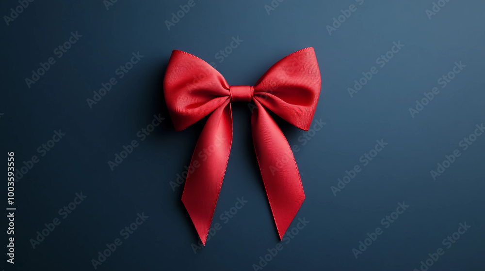 Red bow on dark blue background. Top view. Red bow on dark blue background. Top view.