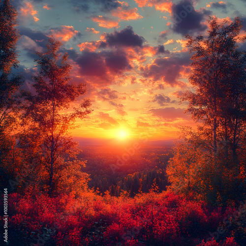 Autumn Forest Sunset Illustration