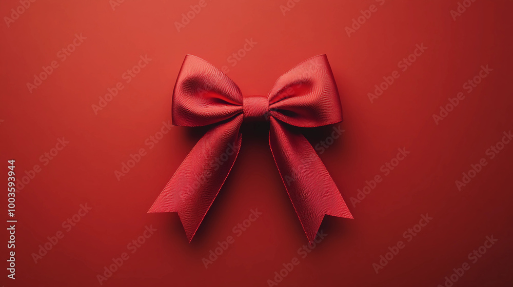 Red bow on dark blue background. Top view. Red bow on dark blue background. Top view.