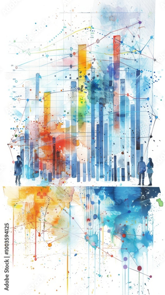 Fototapeta premium Watercolor illustration of marketing data insights.