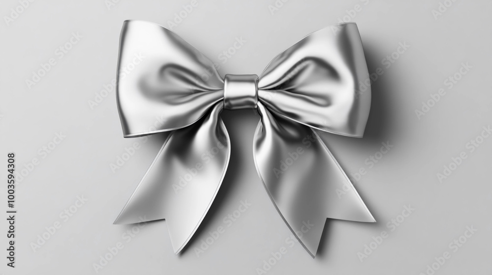 Silver bow on a white background. 3d rendering, illustration.