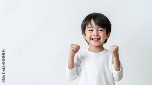 Asian boy with Victory Fist hand