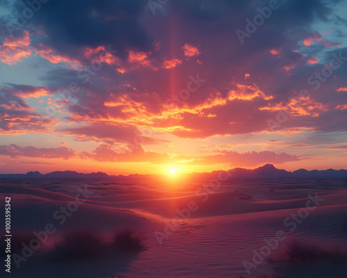 Sunset Over Desert Dunes Realistic Image
